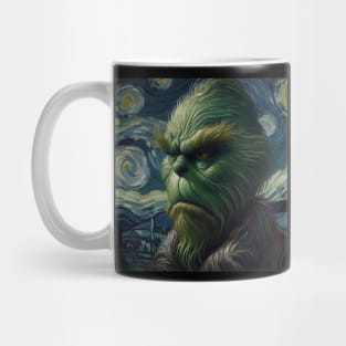 Whimsical Night: Mischievous Green Character - Starry Night Inspired Holiday Art Mug